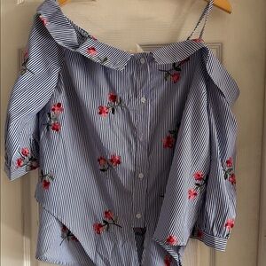 Main Strip Blue Striped Floral Blouse